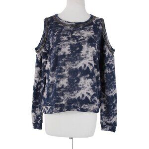 Hologram Sz XS Navy Gray Gunmetal Tie Dye Cold Shoulder 100% Cotton Sweater